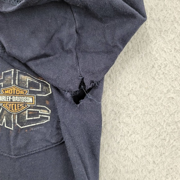 Harley Davidson‎ Shirt Mens Small Hanes Beefy T Blue Zips 45th Parallel Pocket - Picture 9 of 16